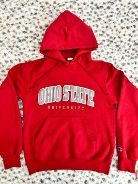Champion Red Ohio State University Crewneck Hoodie